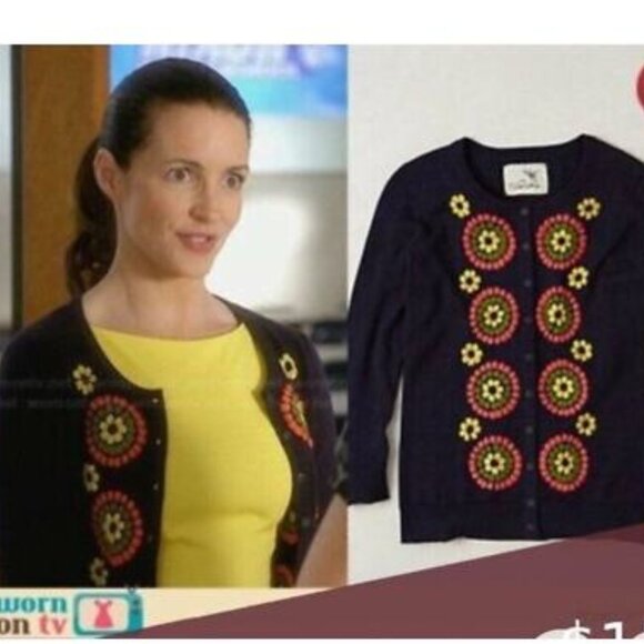 Anthropologie Tabitha Embroidered Soleil Cardigan, Navy, Size M - Picture 8 of 8